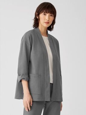 Eileen Fisher Open front collar cotton Ponte jacket/ blazer high collar size S
